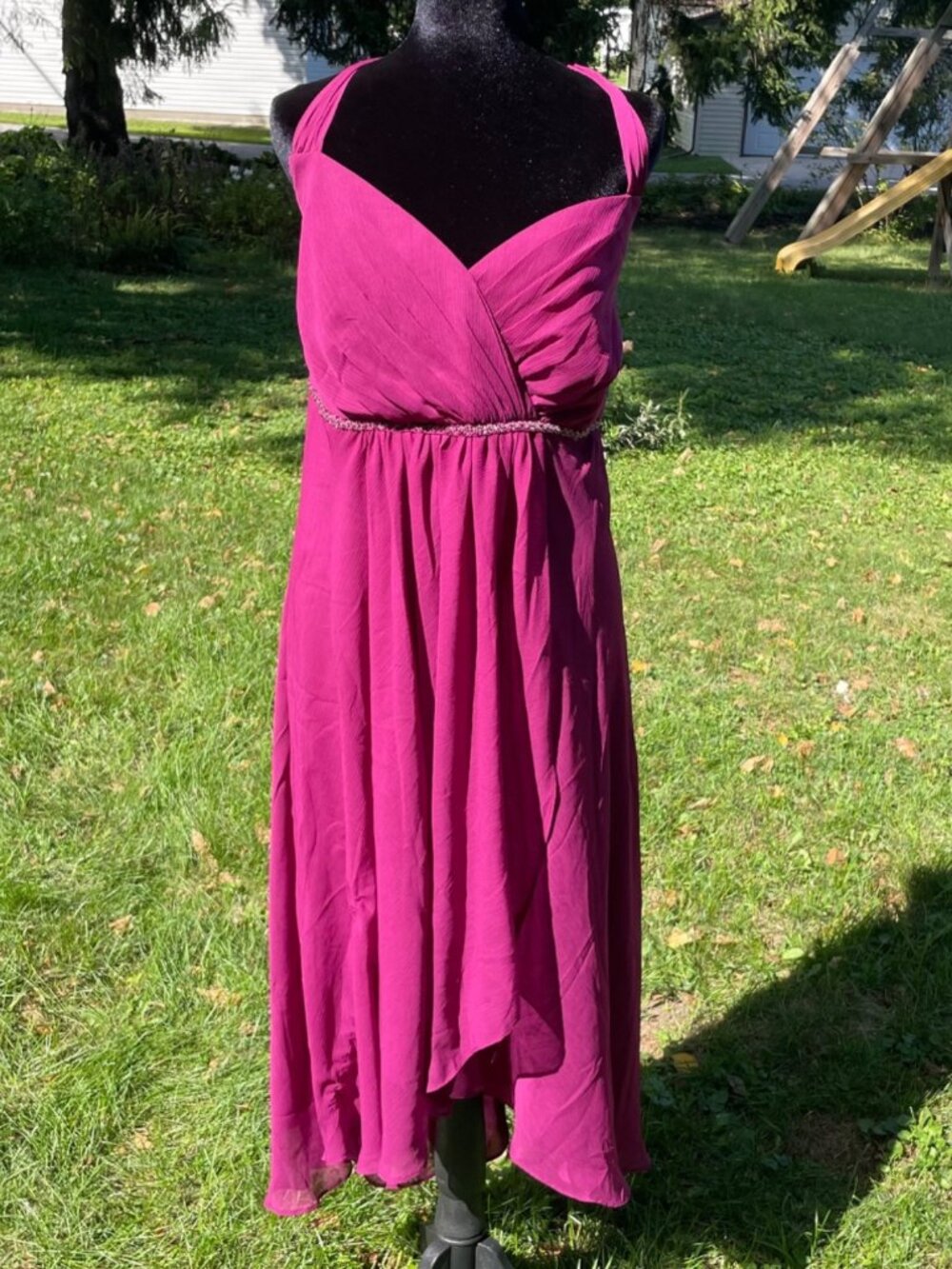 Vintage Y2K Flowy Dress Halter Short Formal Layered Fairy Purple Beaded Plus 18